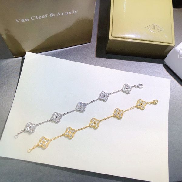 18K Vintage Alhambra Diamonds Clover Bracelet - 图片 7