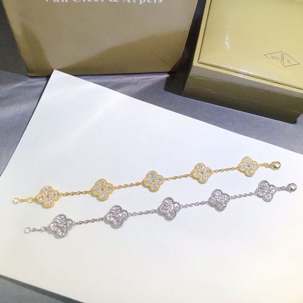 18K Vintage Alhambra Diamonds Clover Bracelet - 图片 2