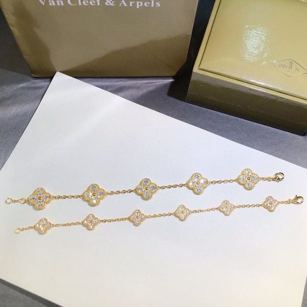 18K Vintage Alhambra Diamonds Clover Bracelet - 图片 3