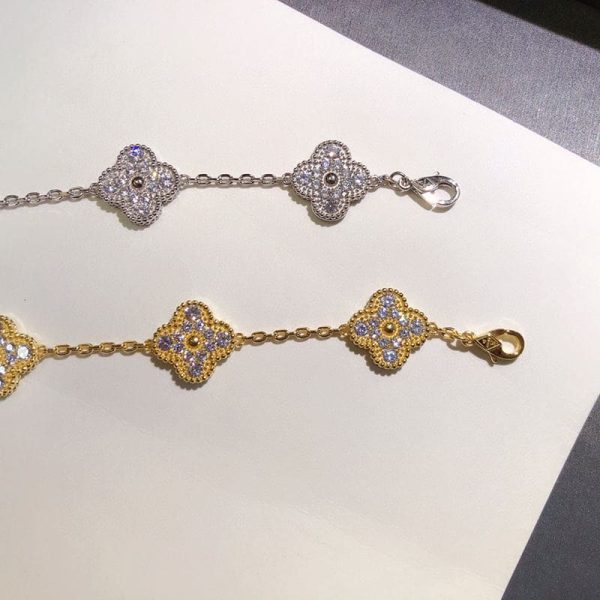 18K Vintage Alhambra Diamonds Clover Bracelet - 图片 4