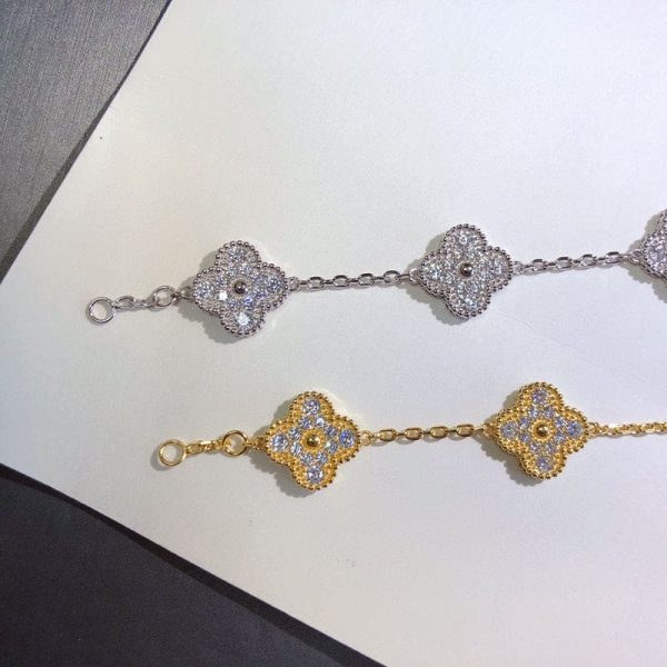 18K Vintage Alhambra Diamonds Clover Bracelet - 图片 5
