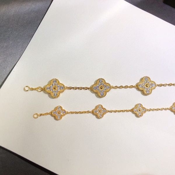 18K Vintage Alhambra Diamonds Clover Bracelet - 图片 6
