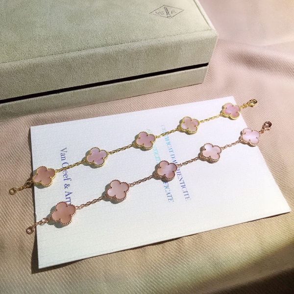 18K Vintage Alhambra Five Motifs Pink Opal Bracelet - Image 10