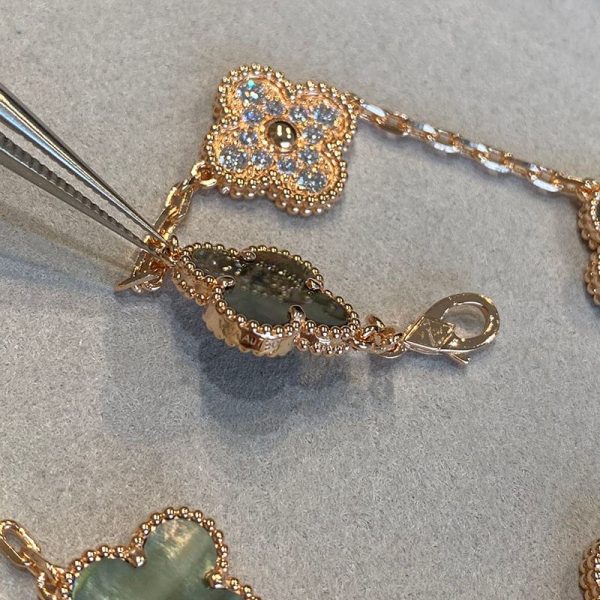 18K Vintage Alhambra Five Motifs Pearl Clover Bracelet - 图片 5