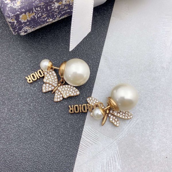 18K CD Dragonfly/ Butterfly Pearl Earrings - 图片 5