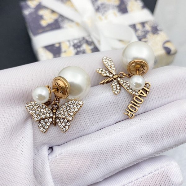 18K CD Dragonfly/ Butterfly Pearl Earrings - 图片 2