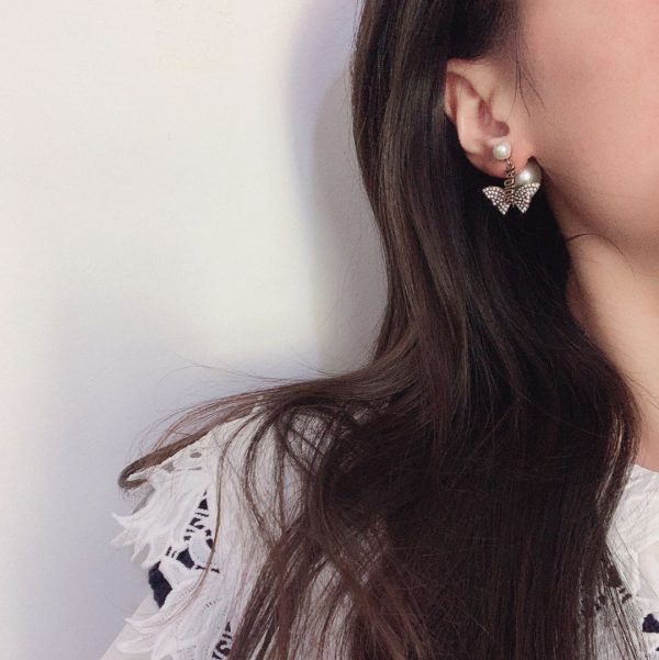 18K CD Dragonfly/ Butterfly Pearl Earrings - 图片 3