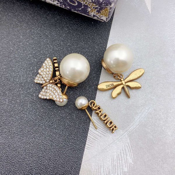 18K CD Dragonfly/ Butterfly Pearl Earrings - 图片 6