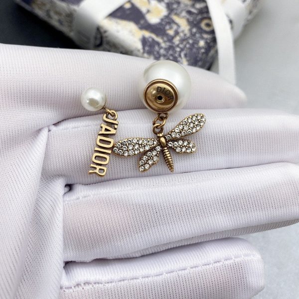 18K CD Dragonfly/ Butterfly Pearl Earrings - 图片 4