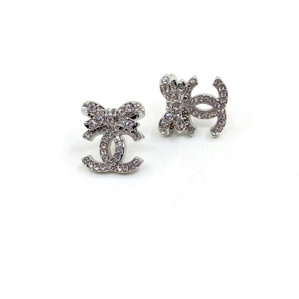 18K CC Strass Bow Stud Earrings - 图片 5
