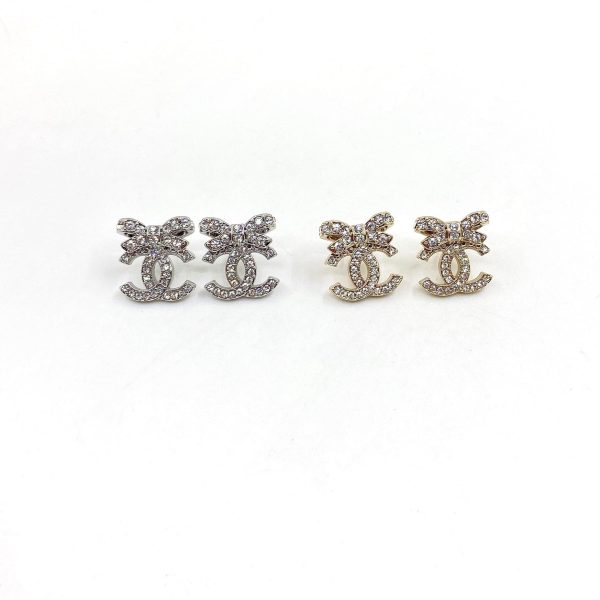 18K CC Strass Bow Stud Earrings - 图片 6