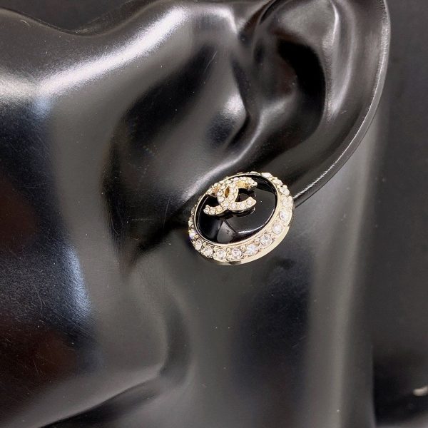 18K CC Black Crystal Earrings - 图片 2