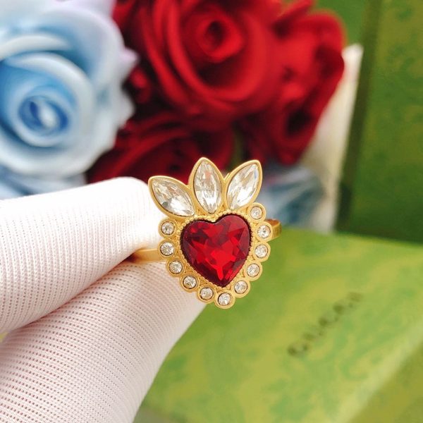 18K Double G Crystal Heart Ring - 图片 12