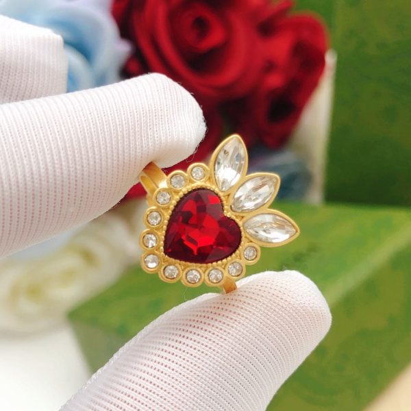 18K Double G Crystal Heart Ring - 图片 8