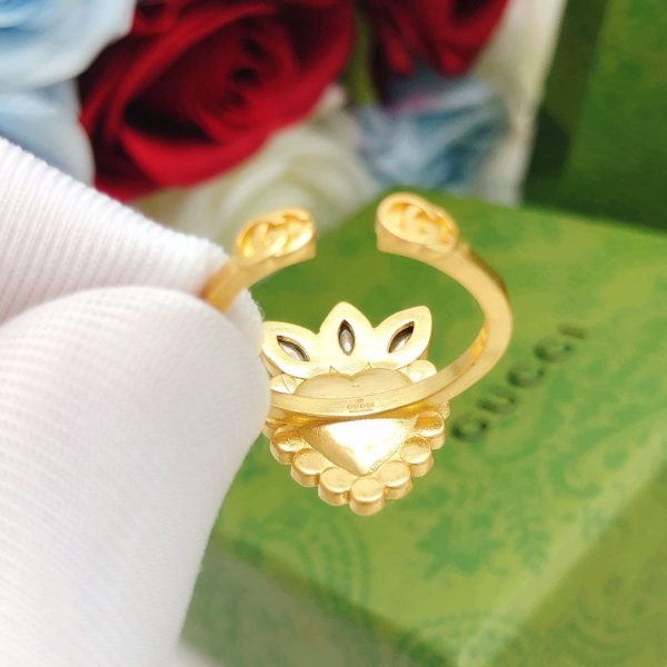 18K Double G Crystal Heart Ring - 图片 4