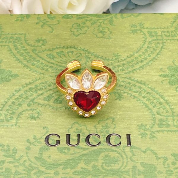 18K Double G Crystal Heart Ring - 图片 7