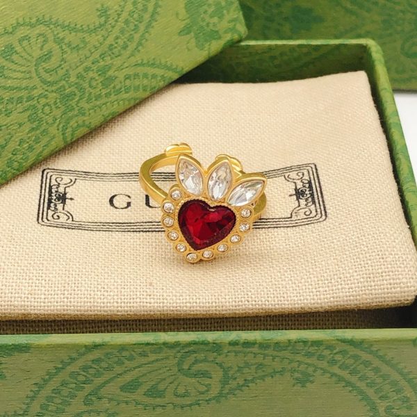 18K Double G Crystal Heart Ring - 图片 11