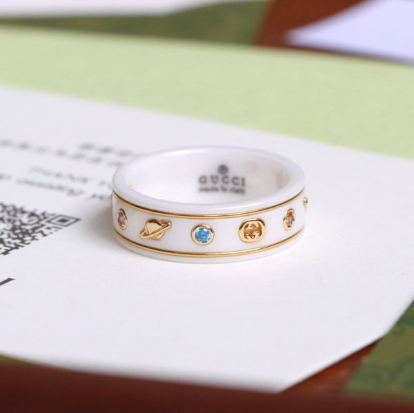 18K Double G Icon With Gemstones White Zirconia Ring - 图片 5