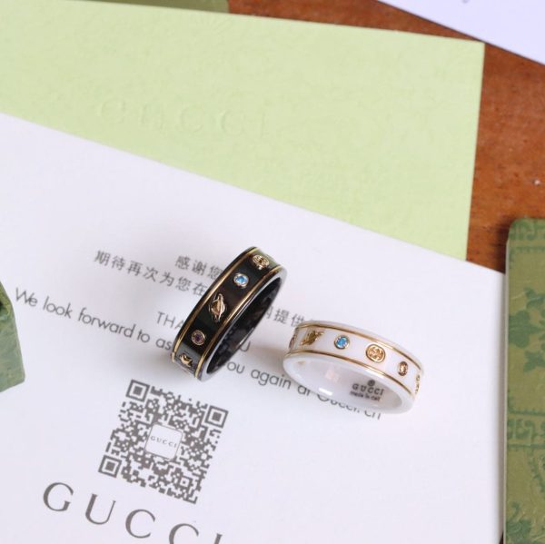 18K Double G Icon With Gemstones Black Corundum Ring - 图片 6
