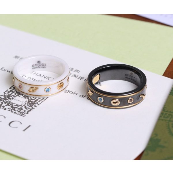 18K Double G Icon With Gemstones Black Corundum Ring - 图片 7