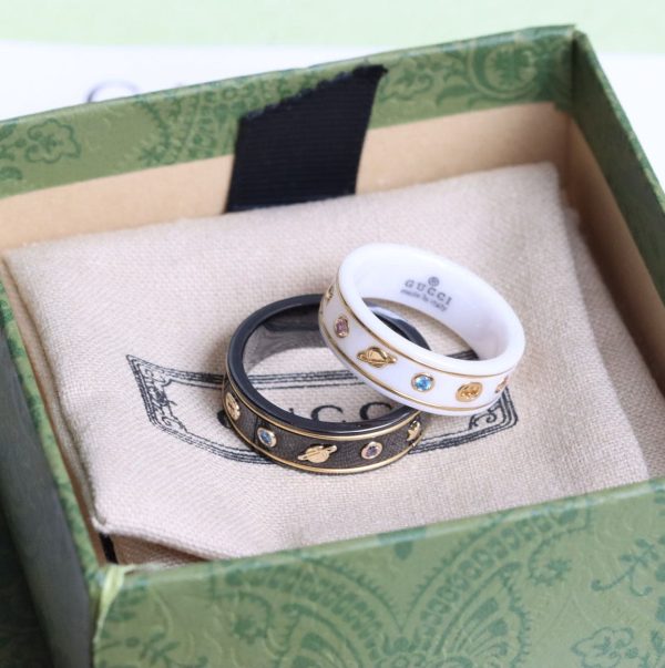 18K Double G Icon With Gemstones Black Corundum Ring - 图片 8