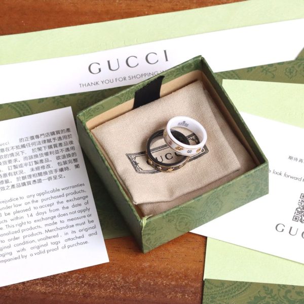 18K Double G Icon With Gemstones Black Corundum Ring - 图片 10