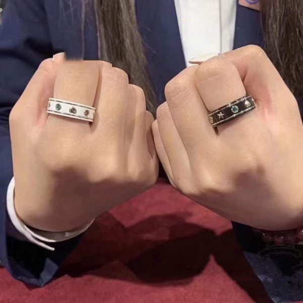 18K Double G Icon With Gemstones Black Corundum Ring - 图片 3