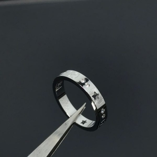 18K Double G Icon Diamonds White Gold Ring - 图片 3