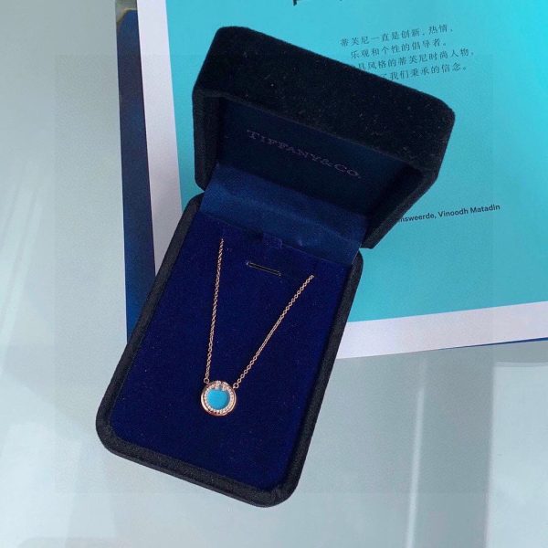 18K T Diamond & Turquoise Circle Pendant Necklace - 图片 2
