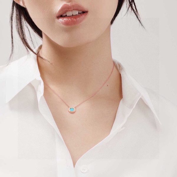 18K T Diamond & Turquoise Circle Pendant Necklace - 图片 3