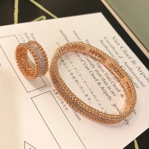 18K Rose Gold Perlée Diamonds 3 Row Ring - 图片 7
