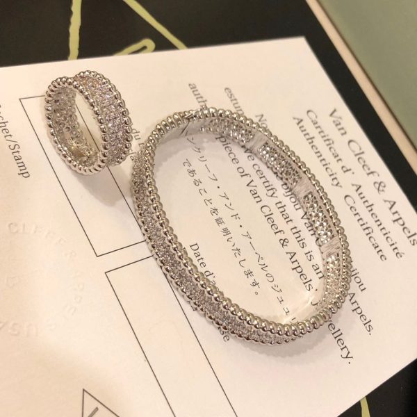 18K White Gold Perlée Diamonds 3 Row Ring - 图片 3