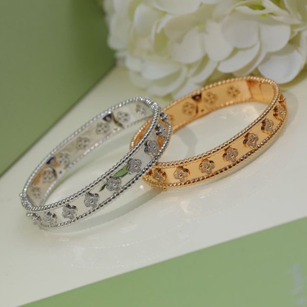 18K White Gold Perlée Clovers Bracelet - 图片 8
