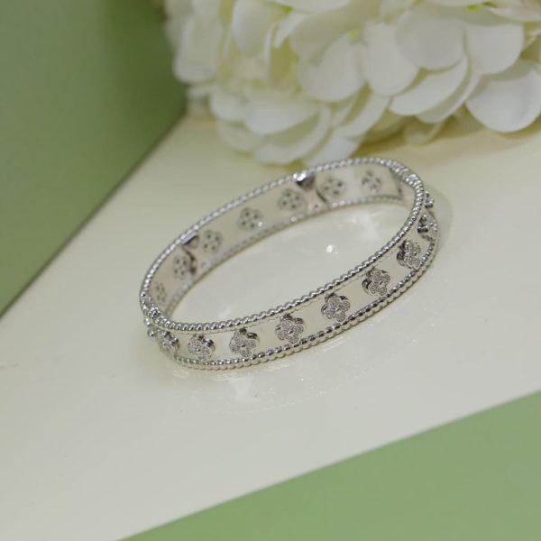 18K White Gold Perlée Clovers Bracelet - 图片 3