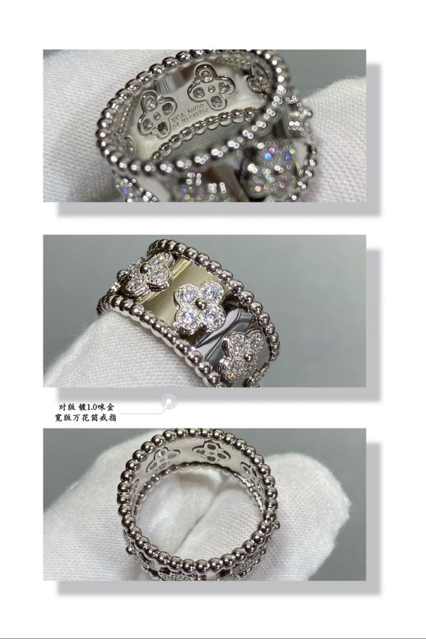 18K White Gold Perlée Clovers Ring - 图片 7