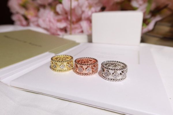 18K White Gold Perlée Clovers Ring - 图片 9