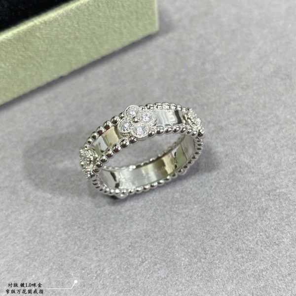 18K White Gold Perlée Clovers Ring - 图片 4