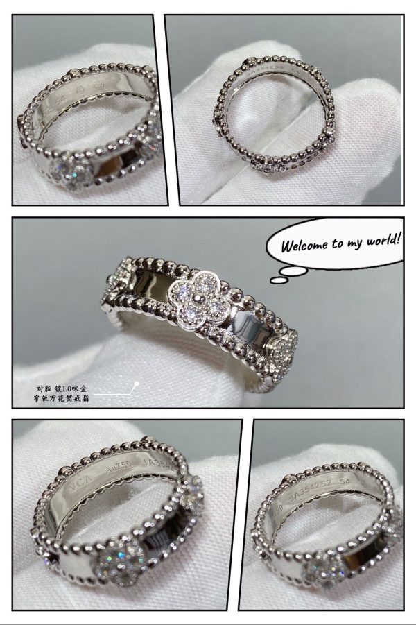 18K White Gold Perlée Clovers Ring - 图片 5