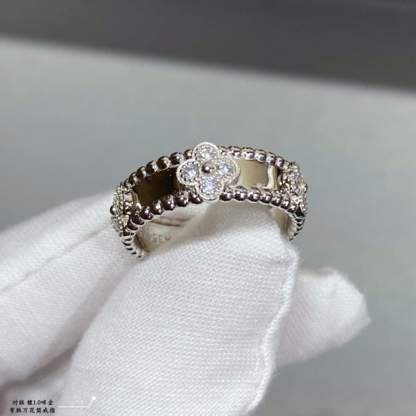 18K White Gold Perlée Clovers Ring - 图片 6