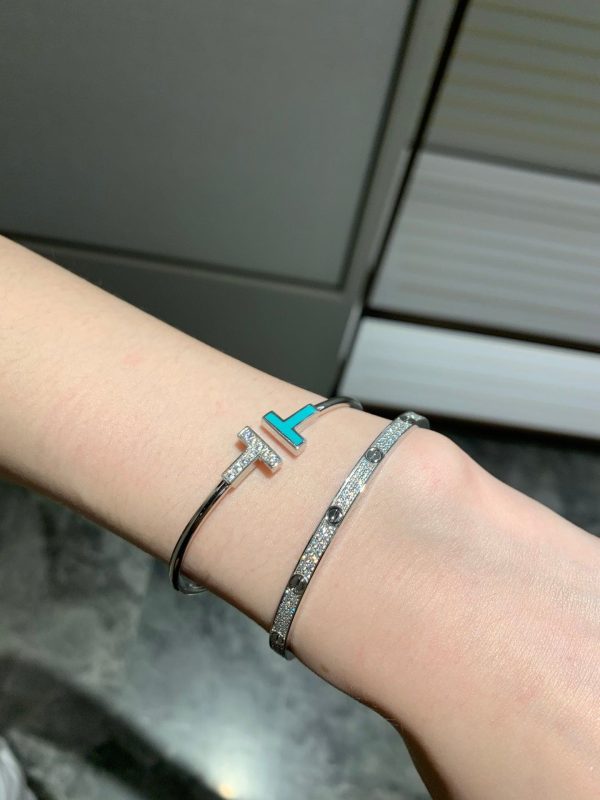 18K T Diamond and Turquoise Wire Bracelet - 图片 6