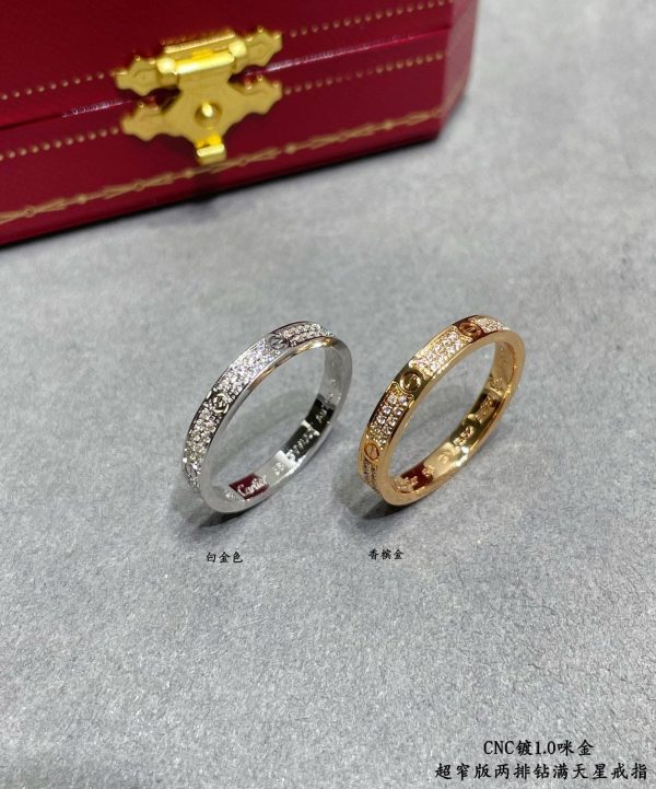 18K Love Diamond-Paved 3mm Ring - 图片 5