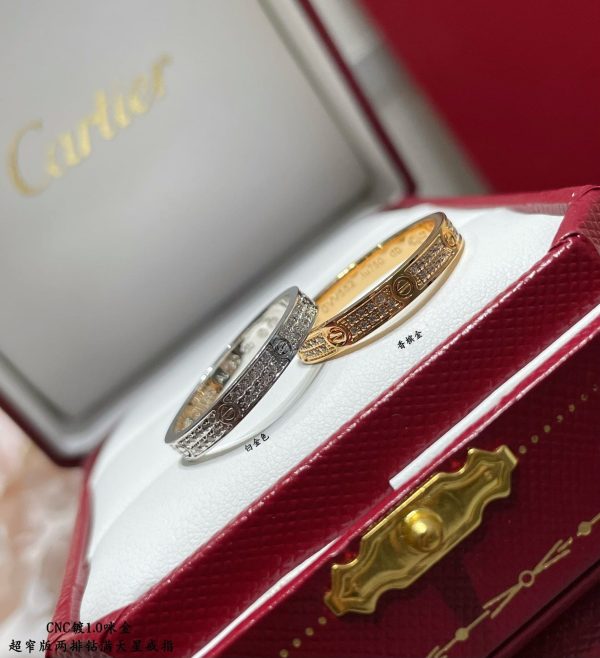 18K Love Diamond-Paved 3mm Ring - 图片 7