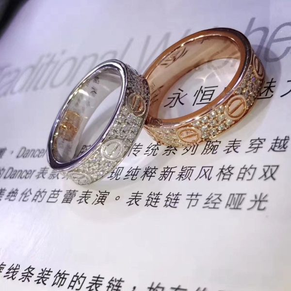 18K Love Diamond-Paved 5mm Ring - 图片 5