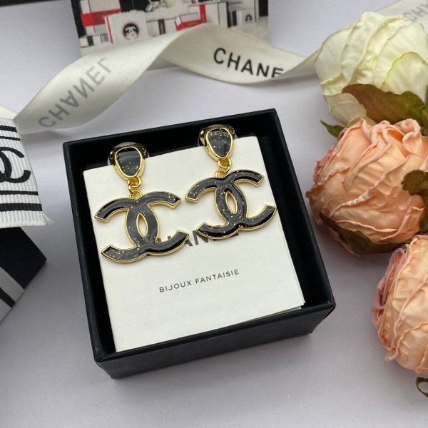 18K CC Classic Black Dangle Earrings - Image 3