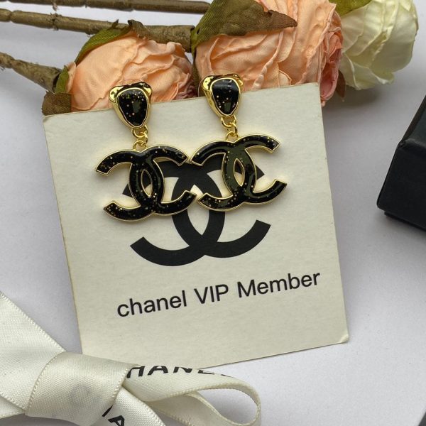 18K CC Classic Black Dangle Earrings - Image 6