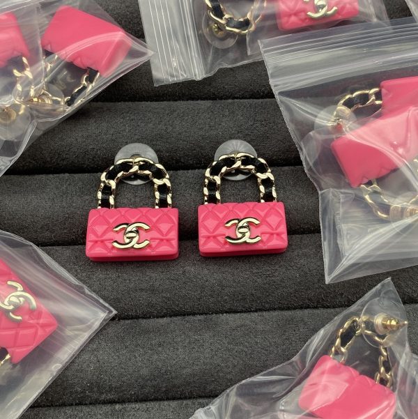 18K Classic Pink CC Bag Earrings - 图片 2