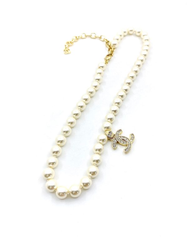 18K CC Diamonds Pearls Necklace - Image 5