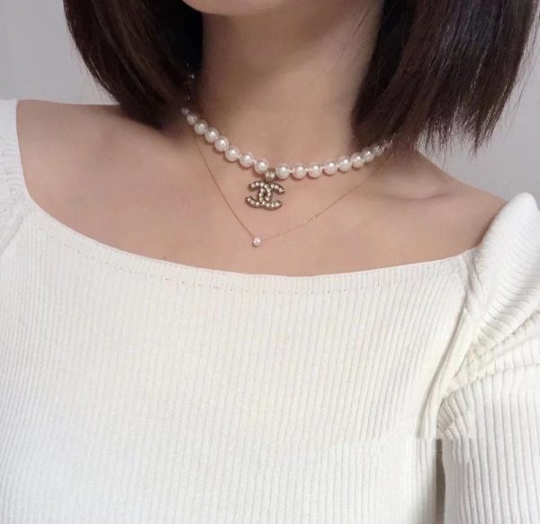 18K CC Diamonds Pearls Necklace - Image 7
