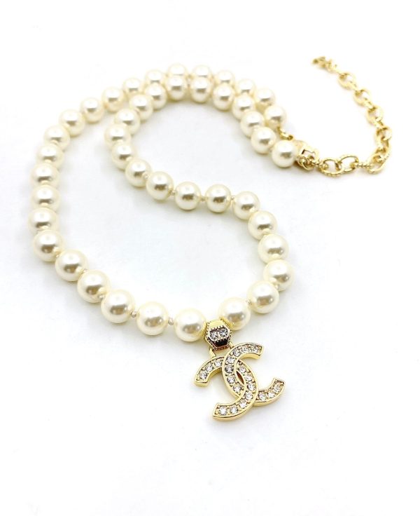18K CC Diamonds Pearls Necklace - Image 2