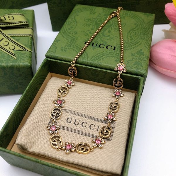 18K Double G Interlocking G Red Flowers Necklace - 图片 2